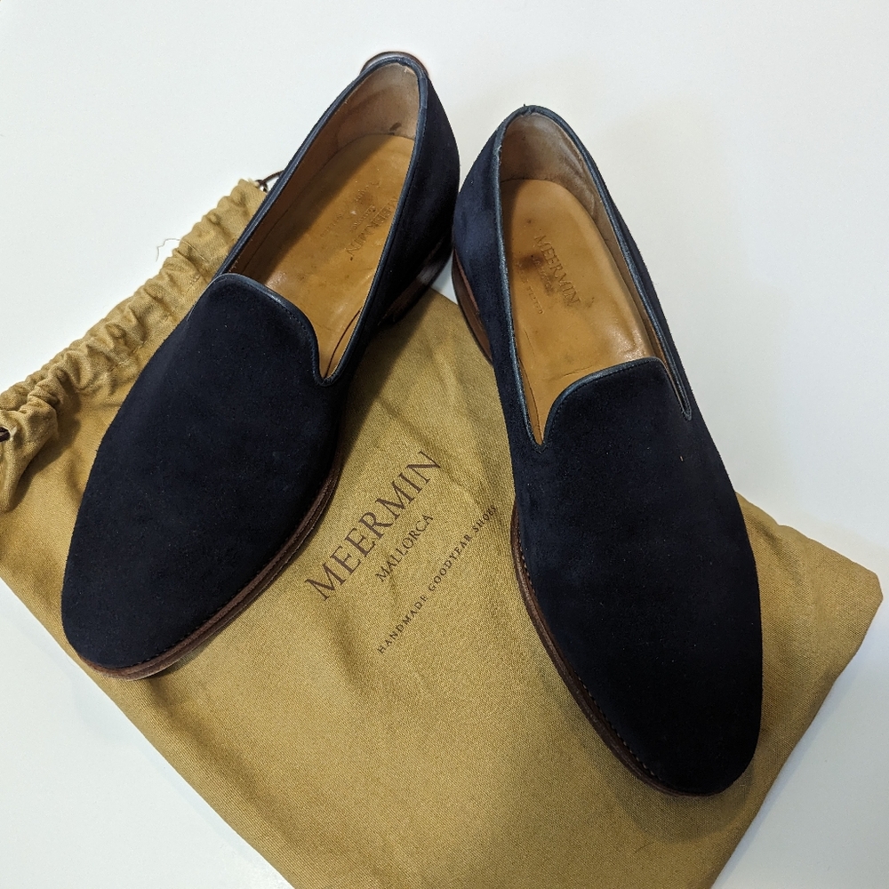 Meermin Mens Loafer Shoes UK 6.5 Navy Blue Suede Goodyear Welt